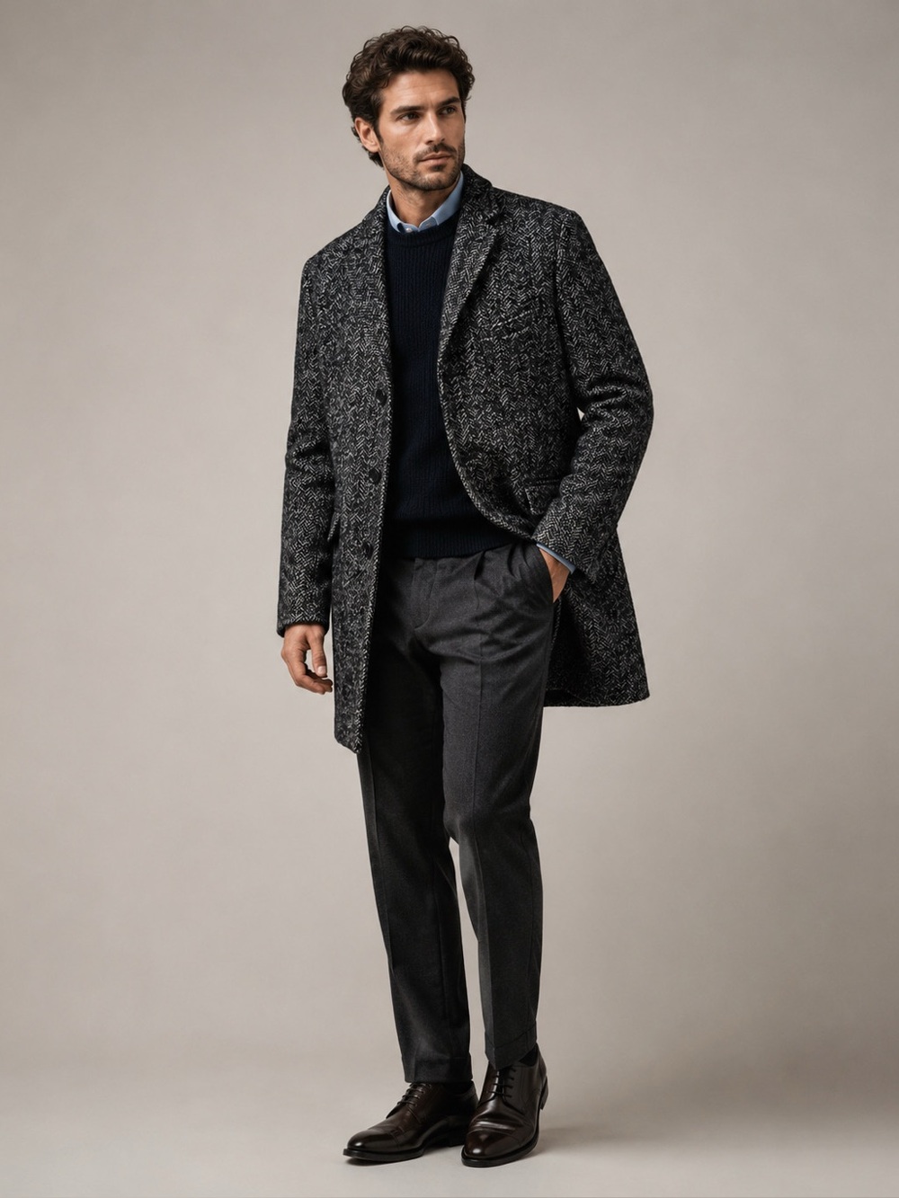 J. Crew Mercantile Ludlow Top Coat Herringbone Tweed Overcoat Wool Men’s 46